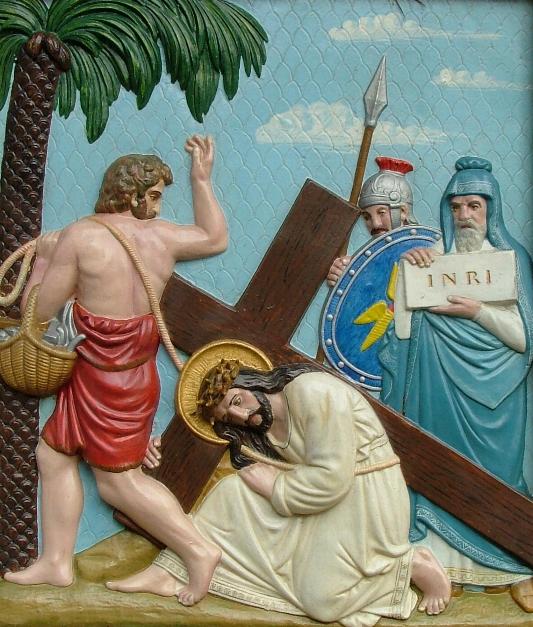 Jesus fällt zum ersten Mal unter dem Kreuz
      